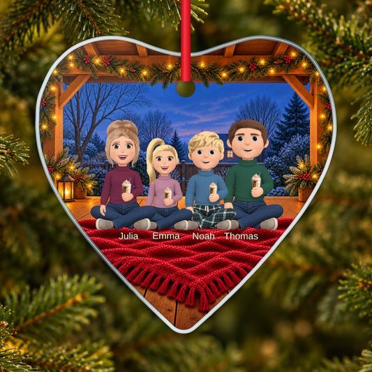 [NL] cozy heart — gepersonaliseerd glazen kerstornament met gezin in de kerstboom