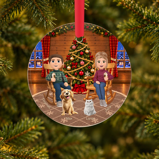 [NL] living room — gepersonaliseerd glazen kerstornament met gezin in de kerstboom